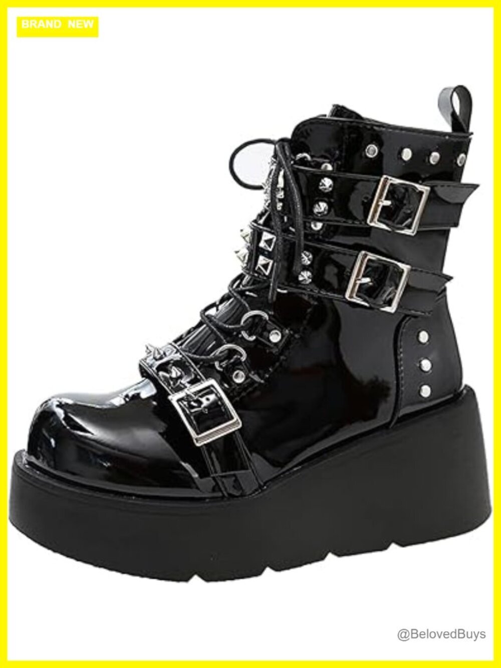 Platform Gothic Ankle Booties with Adjustable Metal Buckle, Studded, Zip Lace